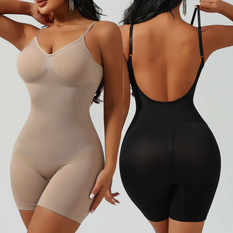 Women Shapewear Bodysuit High-Elasticity V-Neck Body Shaper with Deep Back Cut for Tummy Control and Butt Lifting