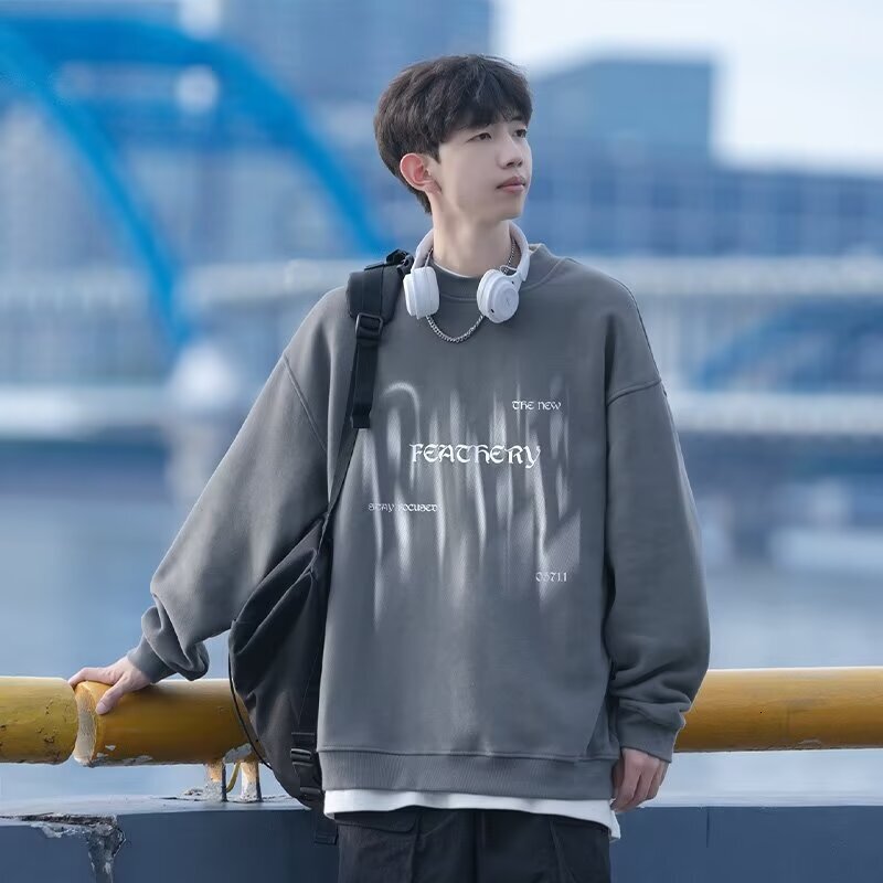Designer Hoodie Retro Round-neck Sweatshirt For Men Spring And Autumn Trendy Brand Stylish And Loose Long-sleeve T-shirt Men's Hoodless Top