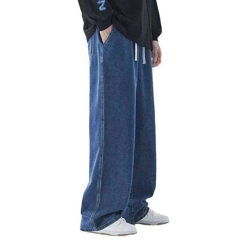 New Streetwear Jeans Men Korean Style Fashion Loose Straight Wide Leg Pants Men's Brand Clothing Black Light Blue 3XL 26Y0312
