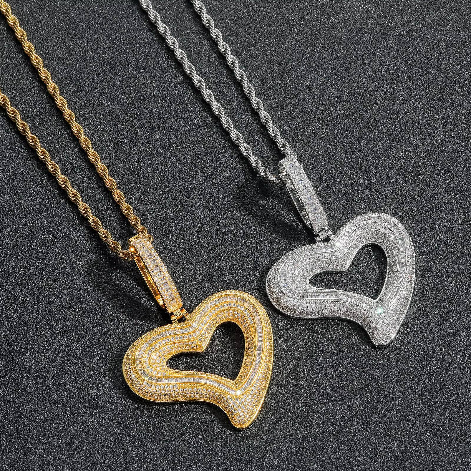 BES Hip Hop 18k Gold Iced Out MoissaniteVVSia Heart Pendant Necklace for Men Women Gift