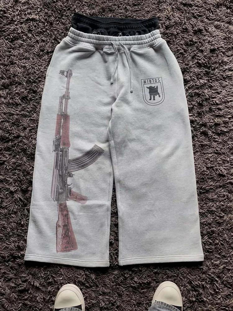 European and American Embroidered Street Couple Double Head Double Waist Pants Personalized Printed Pattern Pants 260310