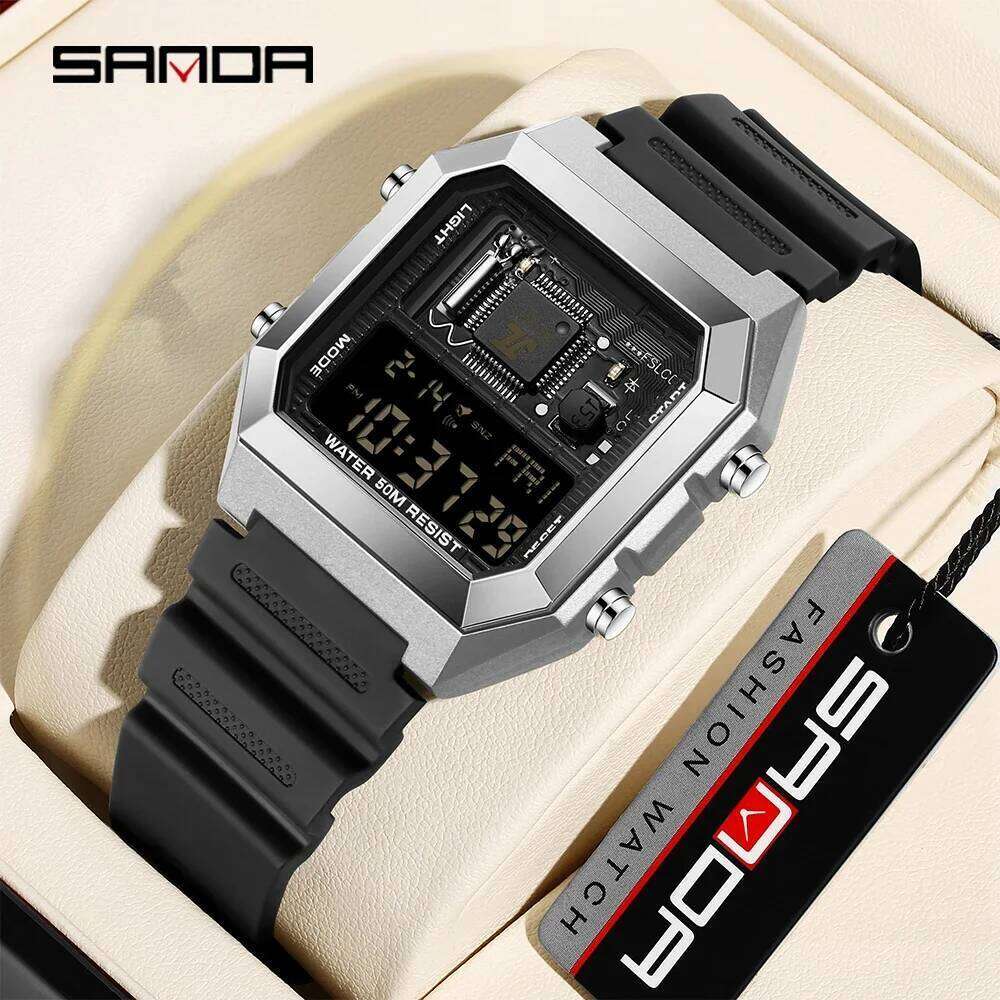 SANDAD Top Brand 6216 Alarm Clock Men's Electronic Square Multi functional Countdown Watch