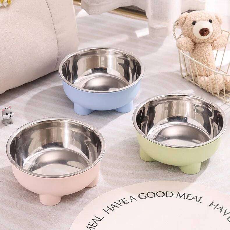 1PC Four-Legged Solid Color Stainless Steel Pet Dog Cat Bowl For Indoor And Outdoor Use 26Y0312