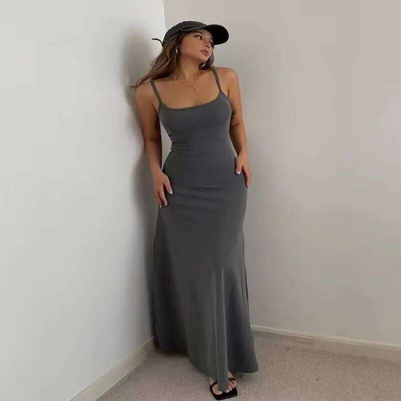2024 Summer Women's New Fashion Simple Temperament Suspender Long Backless Slim Waisted Sexy Sweet And Spicy Casual Dresses C260312