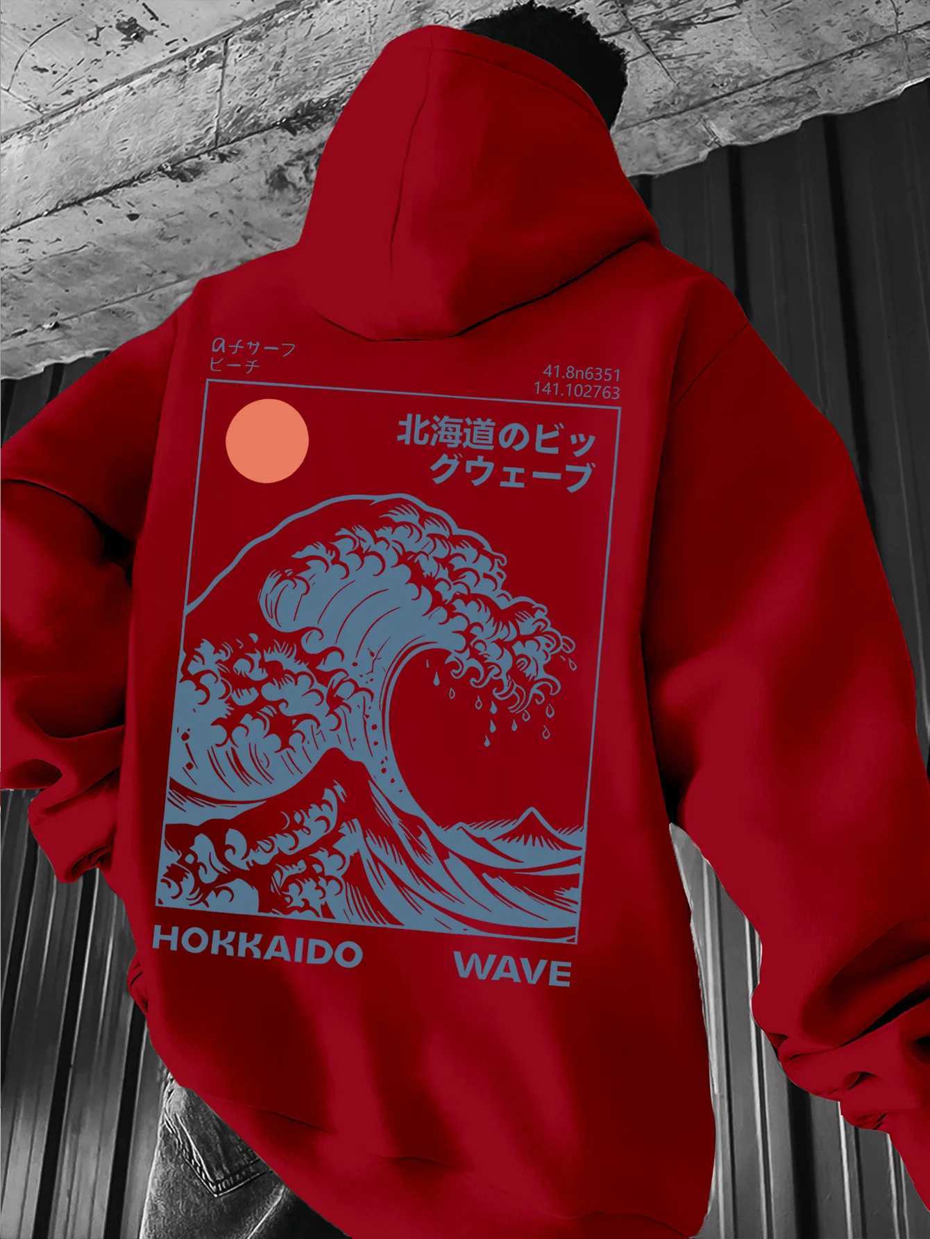 Mens Inspired By The Fresh Wave Sunrise Print Hoodies Casual Fashion Vintage Long Sleeve Hoody Male Japanese-style Hooded M260312