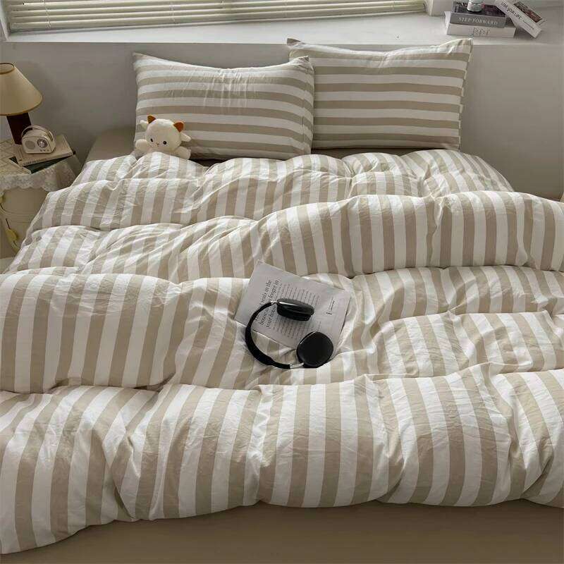Washed Cotton Striped Style Bedding with Duvet Cover Pillowcase Skin-friendly Ultra Soft Bed Sheet Set 200x230 220x240 H260312