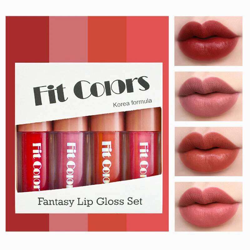 Fit Colors Velvet Set 4-Piece Non-Transfer, Diamond Finish, Long-Lasting Lip Gloss Collection W260311