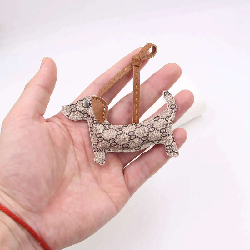 Designer Dachshund Bag Charm, Trendy Monogram Pattern, Leather Knotted Lanyard, 3D Dog Pendant, Bag & Clothing Accessories, Fashion Daily Decor