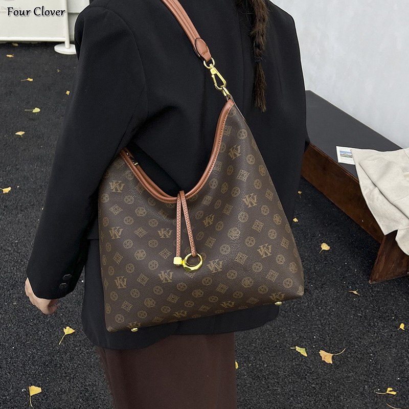Retro fashion printed crossbody bag, minimalist women's tote, large-capacity casual shoulder bag, high-end lightweight luxury handbag, casual lux
