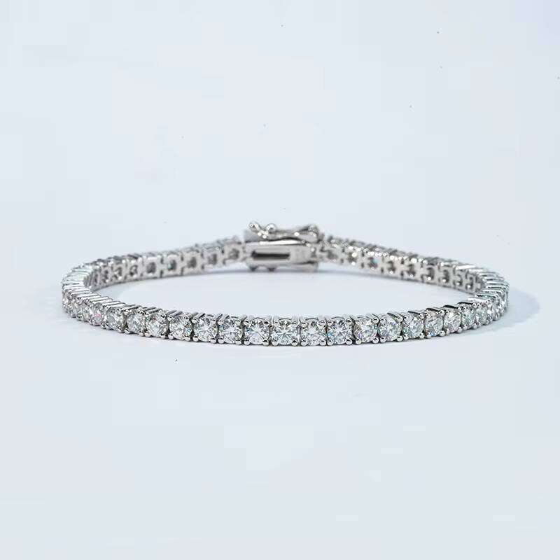 Women's Hip-Hop Cute 3mm D VVS Moissanite Bracelet with Sier and Gold Tennis Chain Ice Style Jewelry for Him