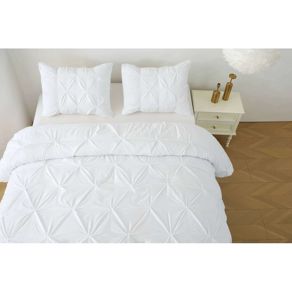 King Set, 3 Pieces Pintuck Bedding Set with 1 Down Alternative Comforter and 2 Pillow Shams, White H260312
