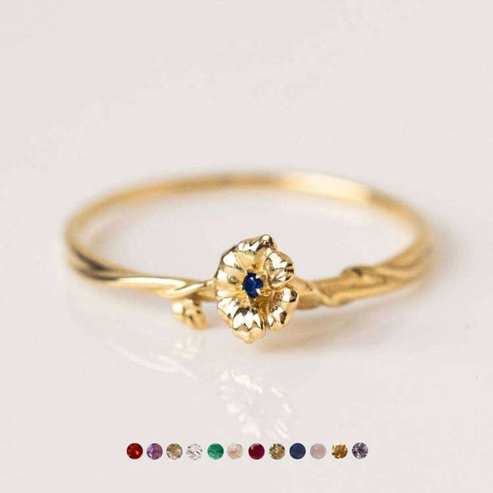 GYUCHIC Fashion Stainless Steel Zircon Set December Vintage Style Open 12 Month Flower Birthday Stone Ring Couple Gift H260312
