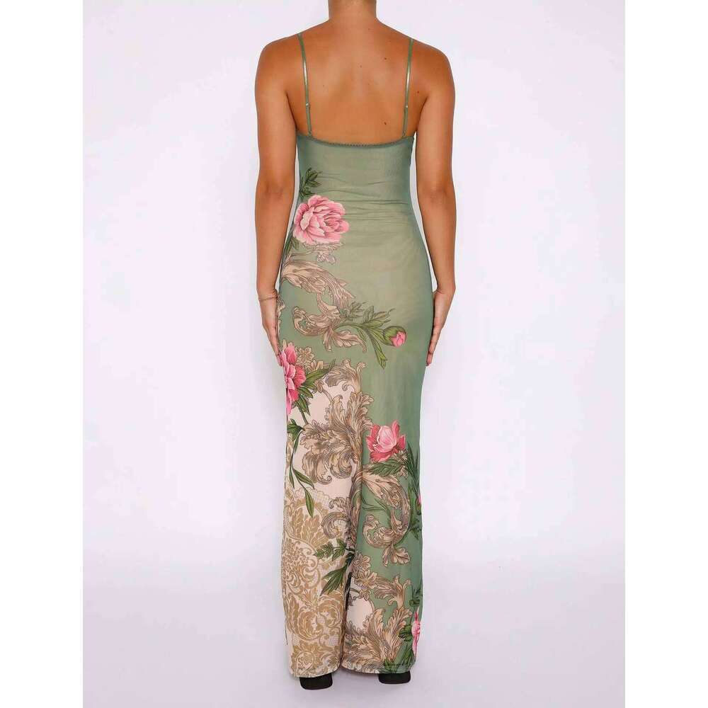 New Summer Women's Long Sling Floral Printed Backless Fashion Party Ladies Dresses Club Sexy Suspender Dress C260312