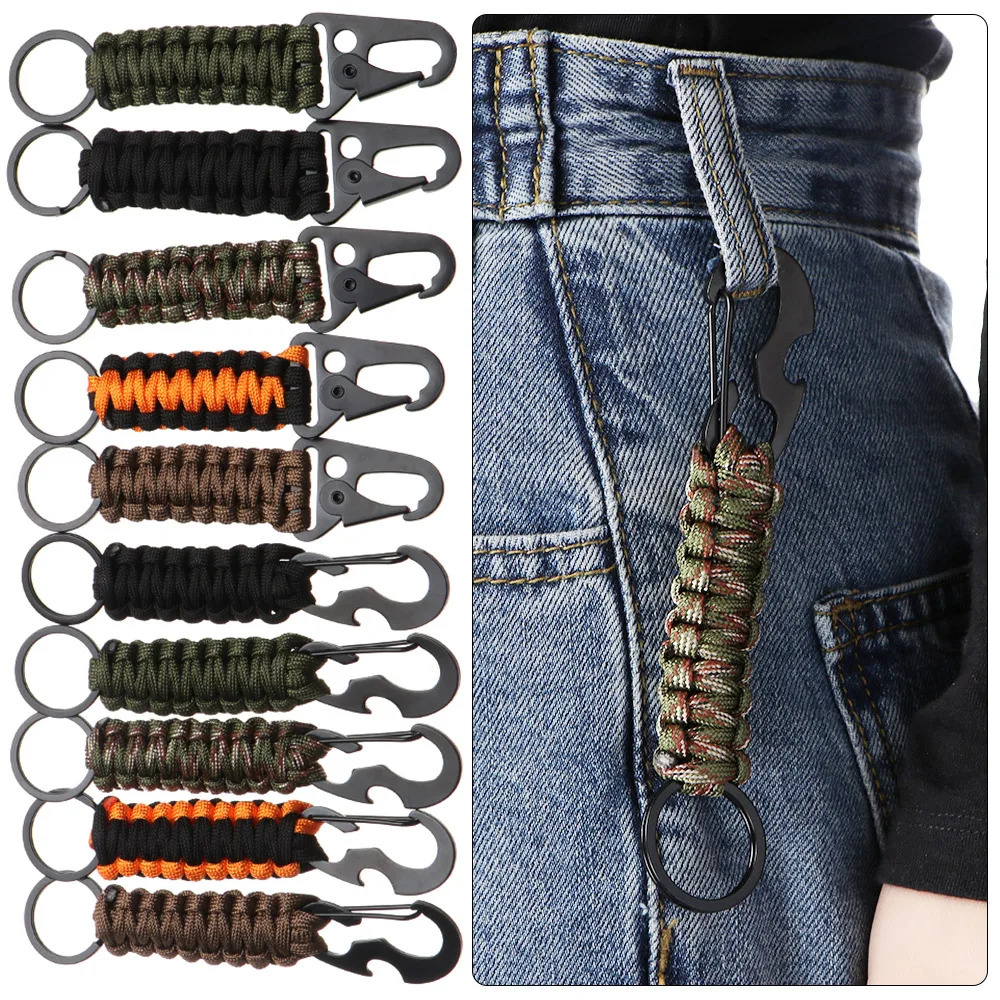 Outdoor Keychain Ring Camping Carabiner Military Paracord Cord Rope Survival Kit Emergency Knot Bottle Opener Tools 260228