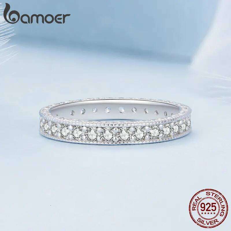 Bamoer 925 Sterling Silver Classic Zircon Engagement Band Promise Bridal Ring Fine Jewelry Gift for Women BSR462 H260312