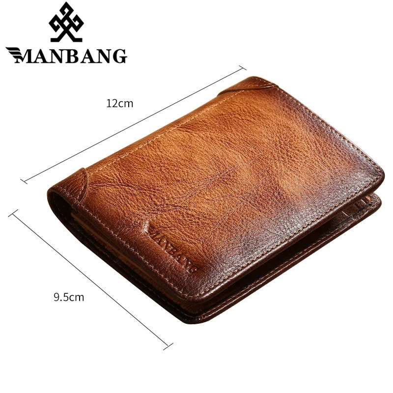 Manbang Mens Wallets RFID Genuine Leather Trifold Wallets For Men with ID Window and Credit Card Holder 260304