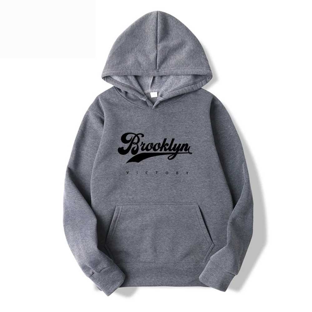 Brooklyn Victory Printed Cotton Hoodie - Womens Basic with Pockets - Loose Fit Sporty Pullover M260312