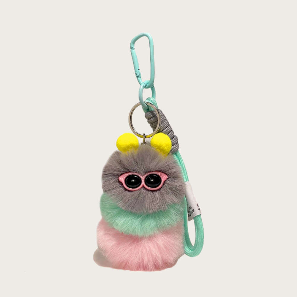 Cute Dopamine Caterpillar Keychain Cartoon Plush Toy Glasses Worm Bag Pendant Car Decoration