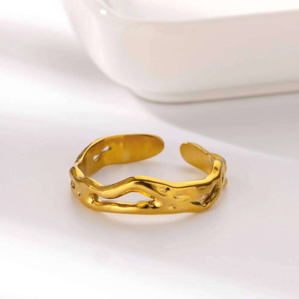 Stainless Steel Irregular Open Rings for Women Gold Color Geometric Adjustable Wedding Ring Aesthetic Waterproof Jewelry H260312