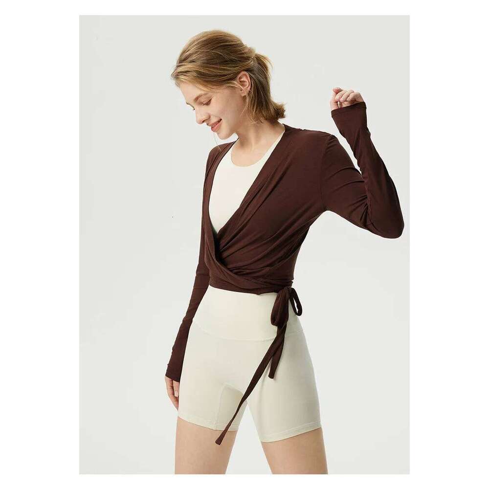 Yoga Women Crossover Strap Long Sleeve Cover-up T-shirts Pilates Running Outdoor Sports Loose Tops Breathable Soft Gym Fitness 26Y0312
