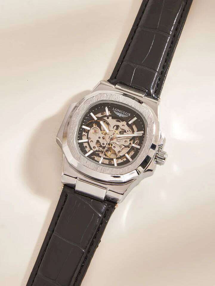 LONGLUX automatic mechanical outdoors simple luxury watches waterproof cheap wholesale skeleton leather mens watch gift