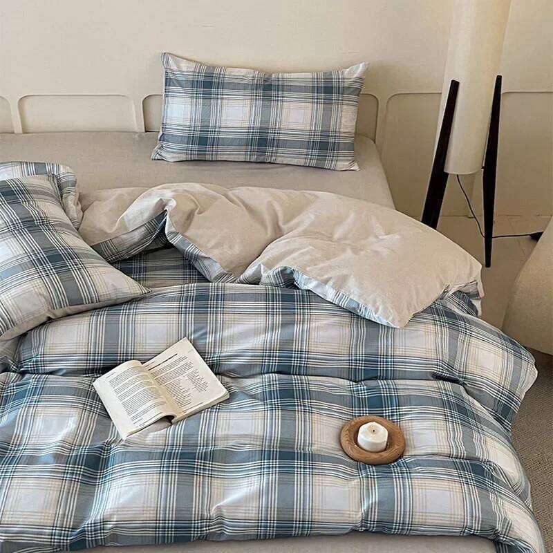High Quality Grid Printed Flat Sheet Bedding Sets Light Cotton Soft Quilt Cover Single Double Bed Comfort Set for Adults H260312