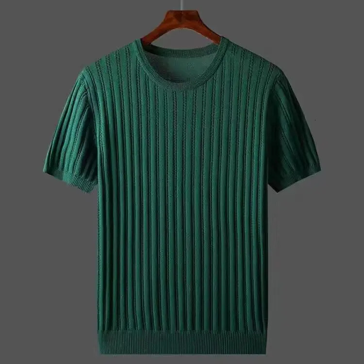 Ice Silk Spring Summer Men T-shirts Hollow Out Short Sleeve Casual T-shirt Male Fashion Slim Fit Knitted Tees W77 260311