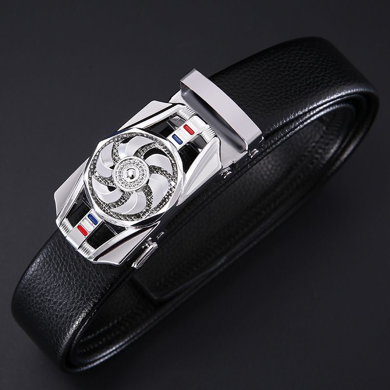 Men's Luxury Diamond-Embellished Belt, Bling Fashion Waist Belt with Red Automatic Needle Buckle, Iron Animal-Pattern Buckle, PU Construction for Outd - view 9