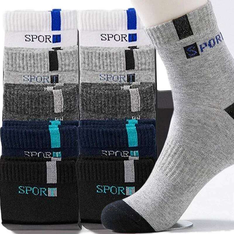 5Pairs 2025 Mens Fashion Sports Spring and Autumn Sweat Absorbent Comfortable Thin Breathable Meias Socks EU 38-47 Z260312