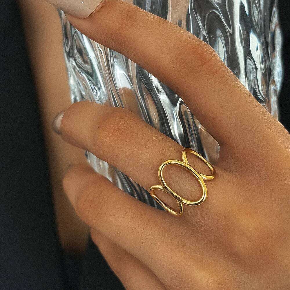 DGIDDK Stainless Steel Geometric Openwork Design Open Ring Unisex Simple And Fashionable Adjustable Finger Jewelry Party Gifts H260312