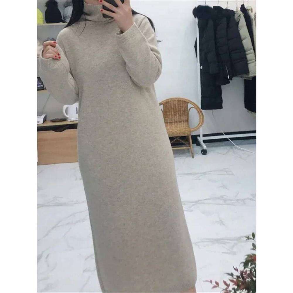 REALEFT Autumn Winter Turtleneck Women's Sweater 2024 New Sleeve Solid Warm Knitted Casual Long Dresses Female C260312