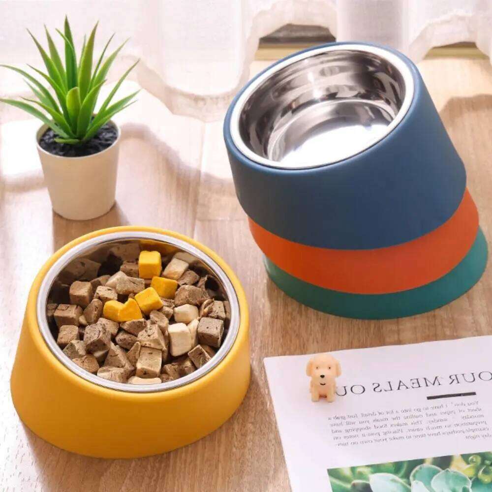 New Stainless Steel Dog Feeder Rollover Anti Overturning Neck Protection Sturdy Large Capacity Cat Bowl 26Y0312