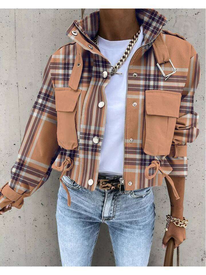 Designer Fashion 2026 Woman Jacket Clothing Streetwear Autumn &Winter Elegant Slim Round Neck Solid Pocket Button Design Long Sleeve Workwear Coats
