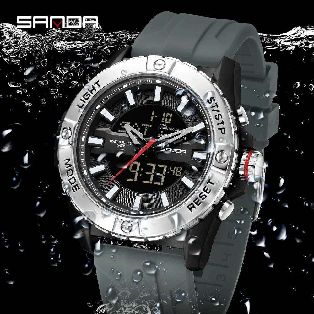 SANDA 5111 new electronic military sports multifunctional waterproof night light LED dual display men's watch 2026