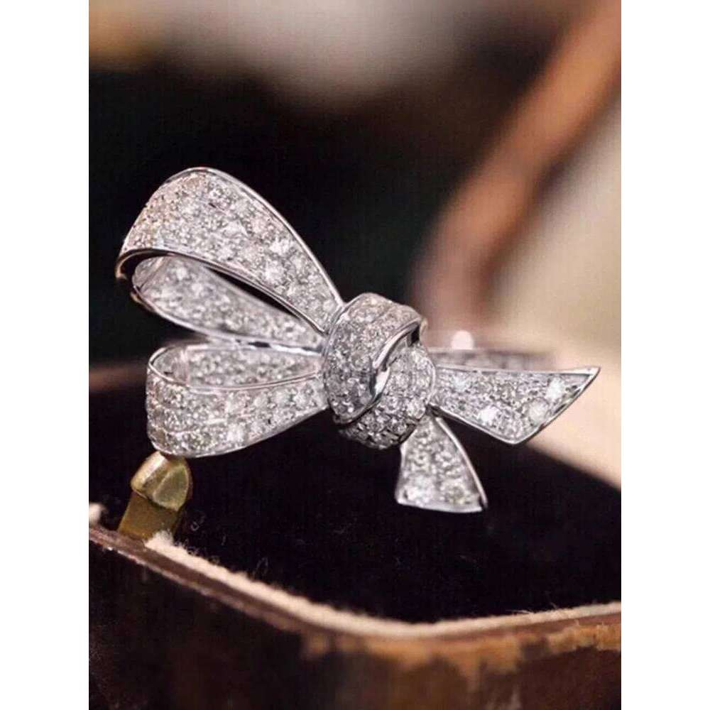 S925 Sterling Silver Women's White Zirconia Bow Ring for Women Daily Wear Holiday Party Gifts H260312
