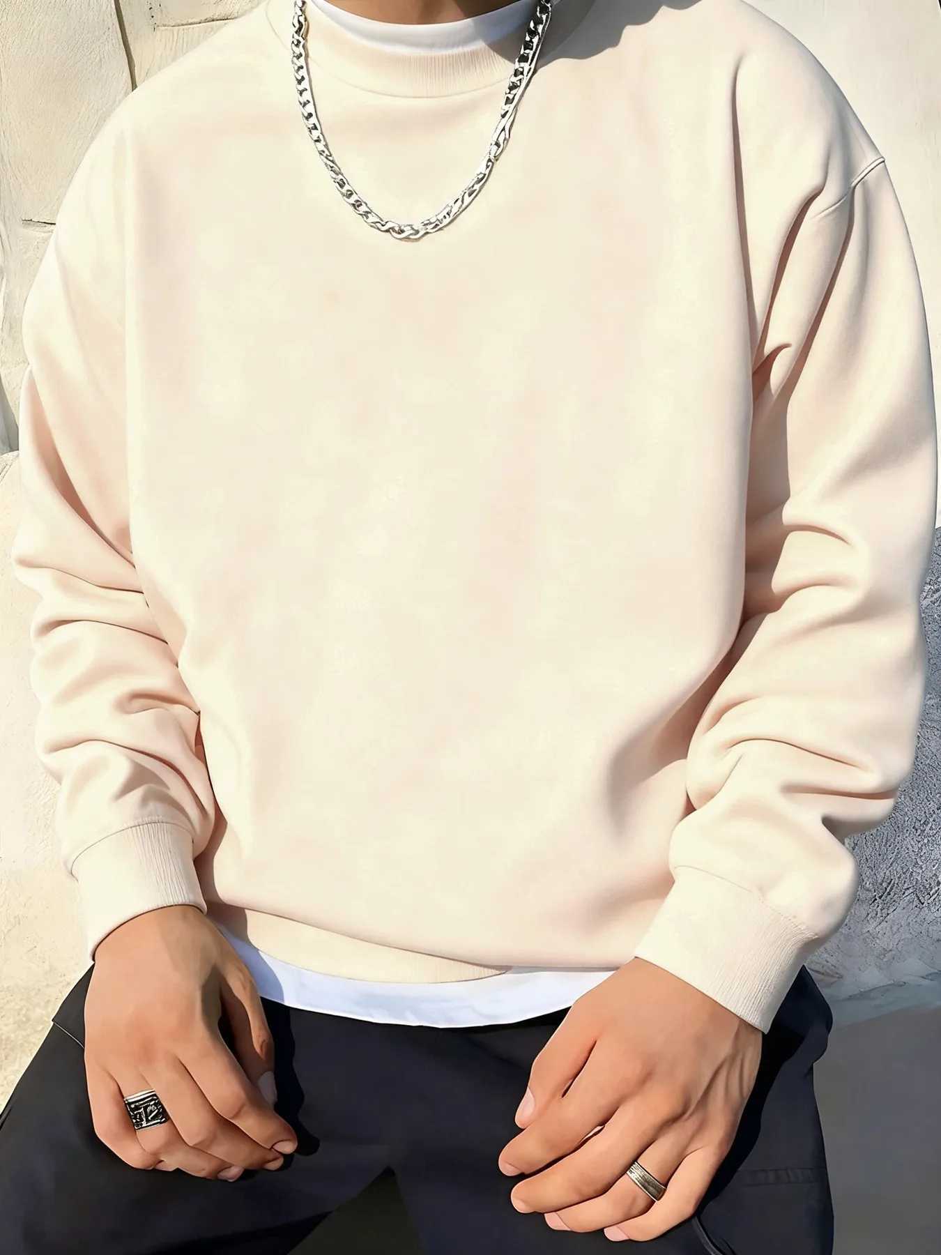 ManS Fleece Autumn Sweatshirts Street All-Match Pullovers Comfortable Basics Tops Sport Casual Sportswears Daily Soft Clothing M260312