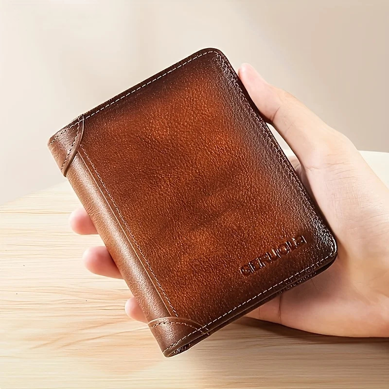 GERUOLA Slim RFID Shielded Genuine Leather Wallet for Men-Multifunctional ID Credit Card Holder Dark Brown with Embellishments 260304