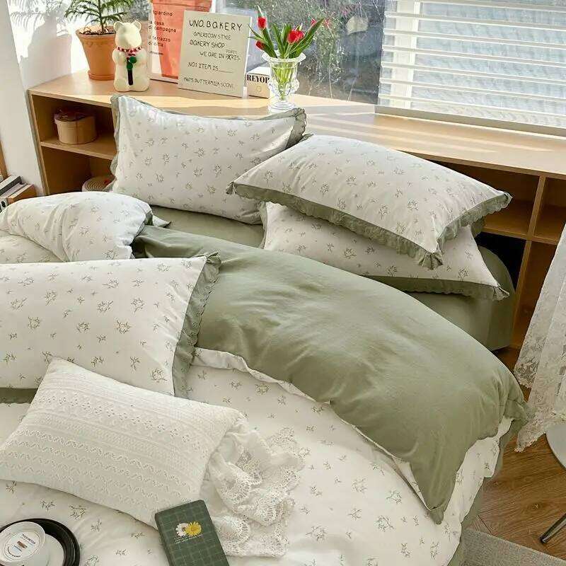 1.5m/1.8m Pastoral Style Household Cotton Printed Bed Sheet 4-piece Four Seasons Universal Skin-friendly Breathable Bedding Suit H260312