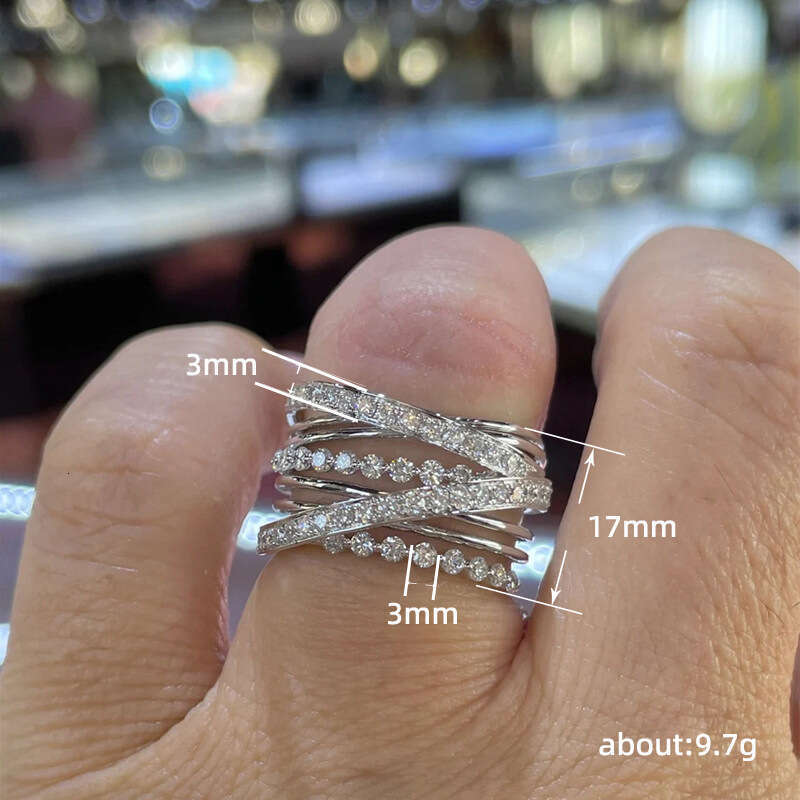 Designer Luxury Rings for Women Men New Zirconia Inlaid Chain Geometric Silver Diamond Light Luxury Cross Ring