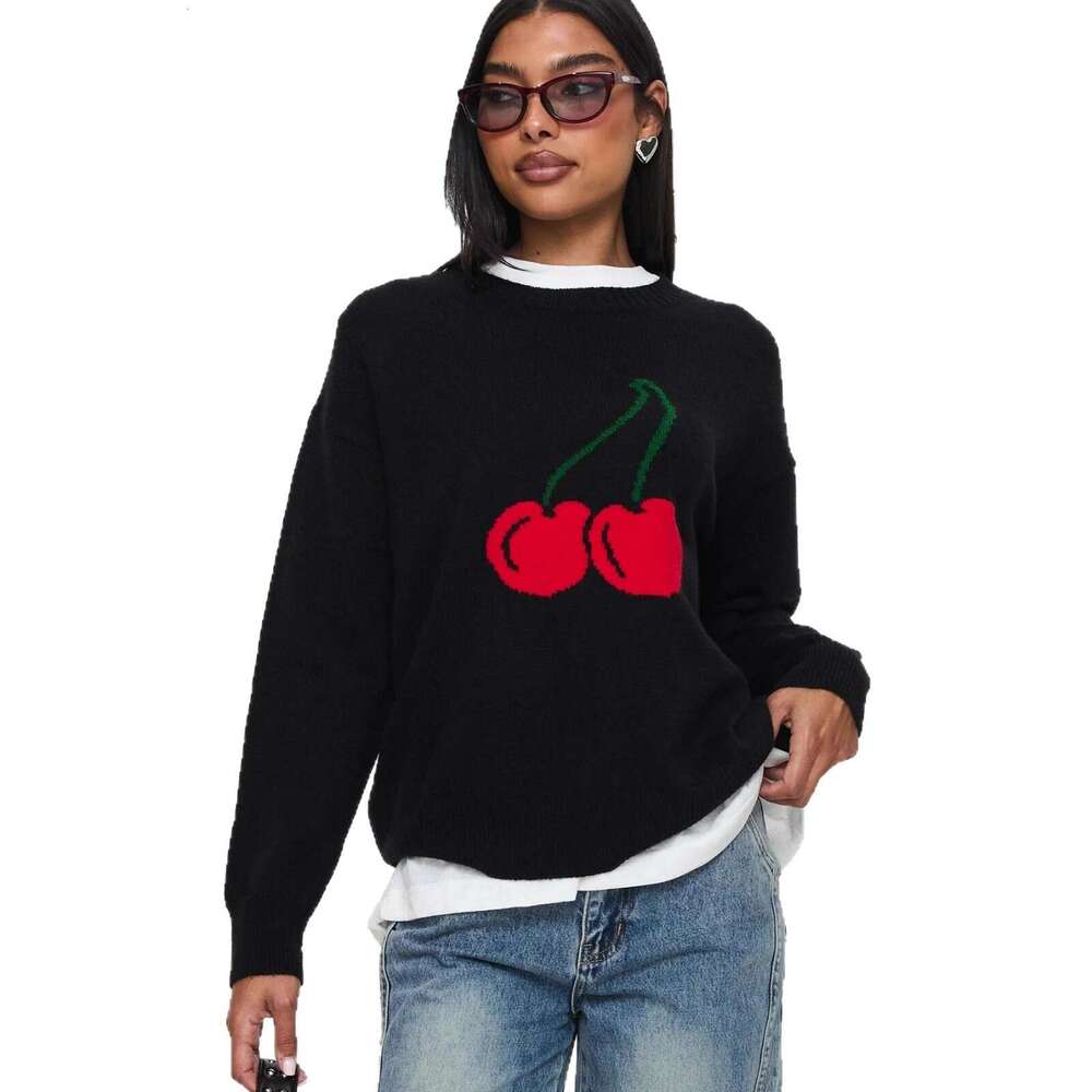 Autumn Winter New Women's Print Knit Sweater Round Neck Oversized Long Sleeve Soft Lazy Style for Casual Daily Wear