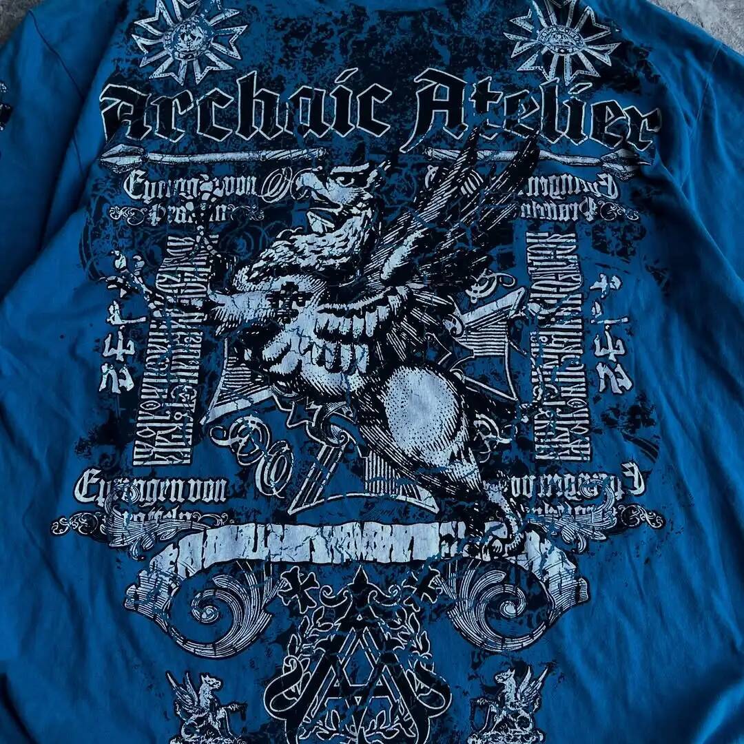 Y2K New Affliction T-shirt Street Vintage Letter Printed Blue Short Sleeve Men Hip Hop Gothic Punk Oversized T shirt Cotton Tops ddmythur