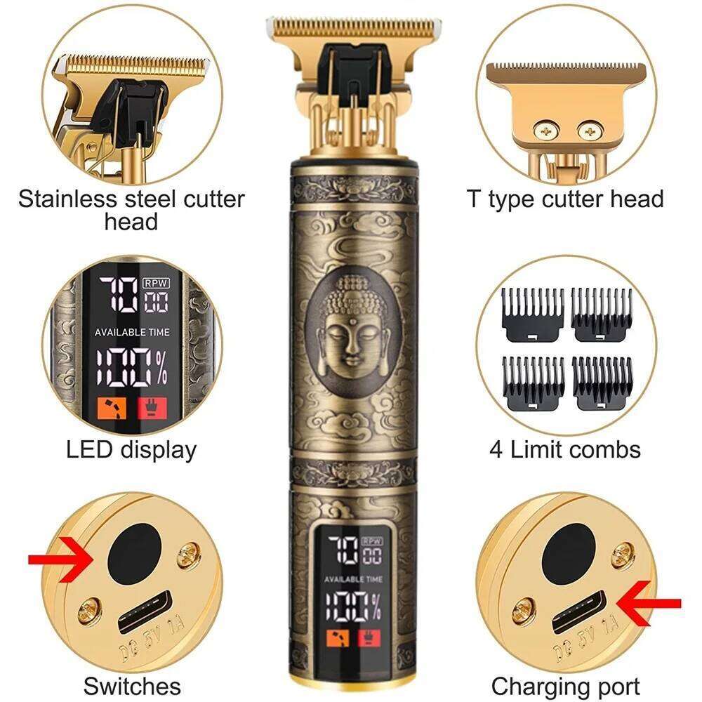 Barber T9 Upgraded LCD Rechargeable Retro Oil Head Carving Electric Push Shear Pubic Hair Clipper Machine for Women C260312
