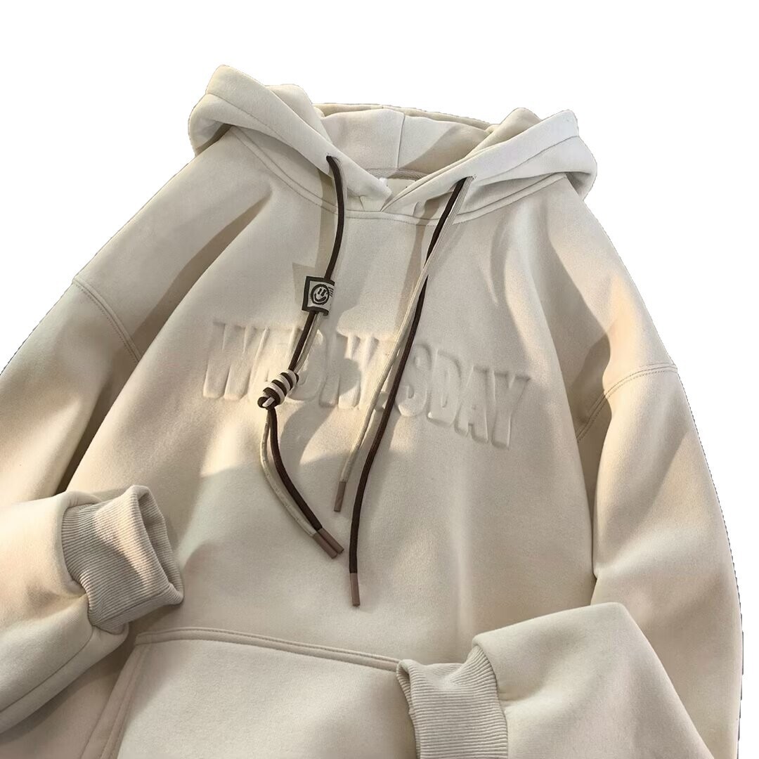 Heavyweight Hooded Sweatshirt For Men Autumn And Winter Trendy Brand Loose Designer Hoodie Fit Fleece-lined Thickened Embossed Jacket
