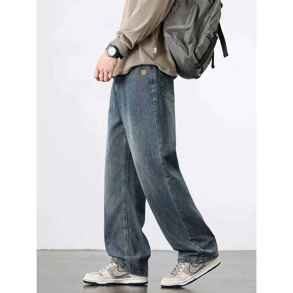 Spring Autumn American Retro Straight Jeans Men Streetwear Korean Fashion Loose Baggy Wide Leg Denim Pants Male Casual Trousers 26Y0312