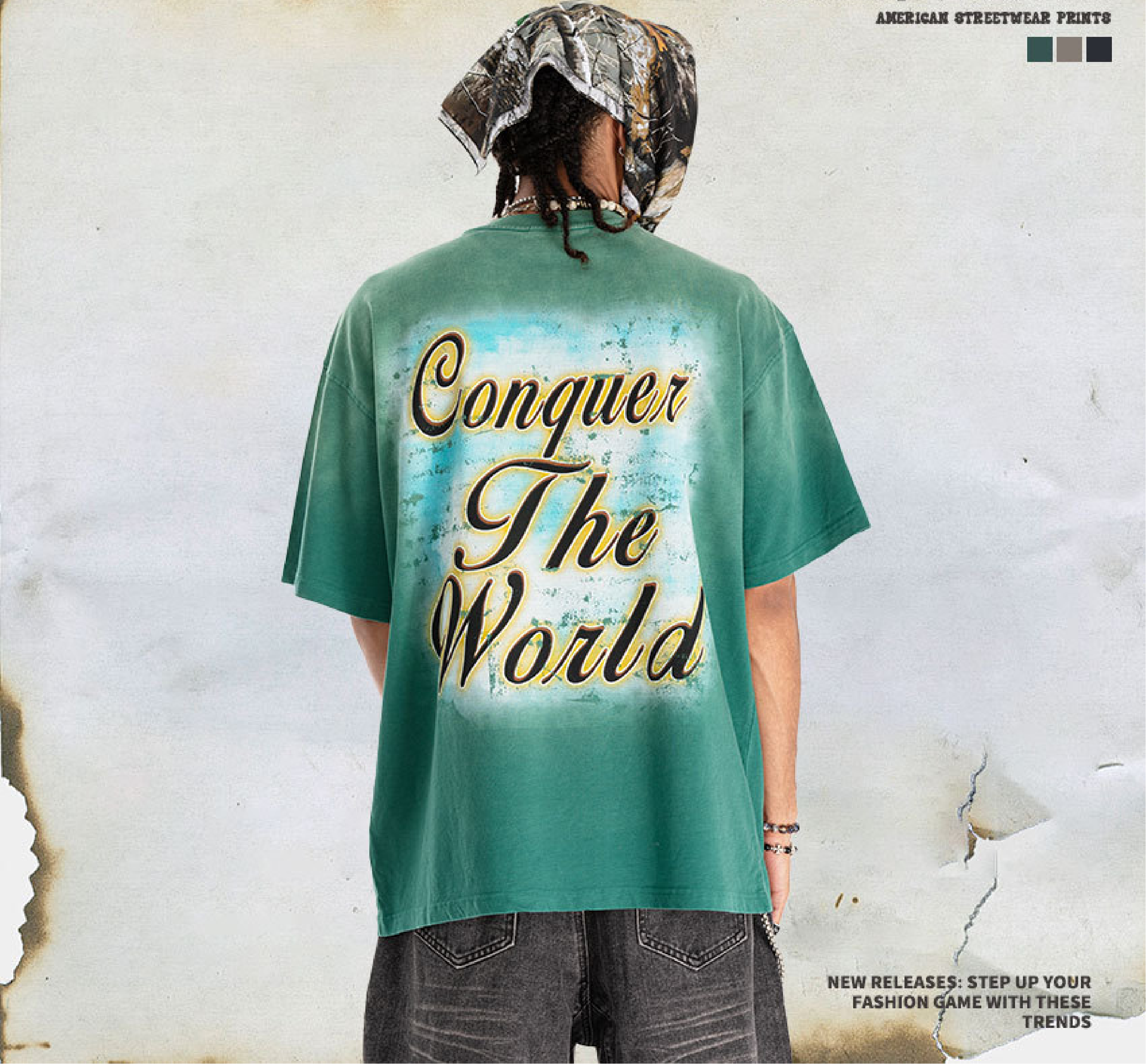 American streetwear brand distressed washed English prayer-themed angel child print T-shirt