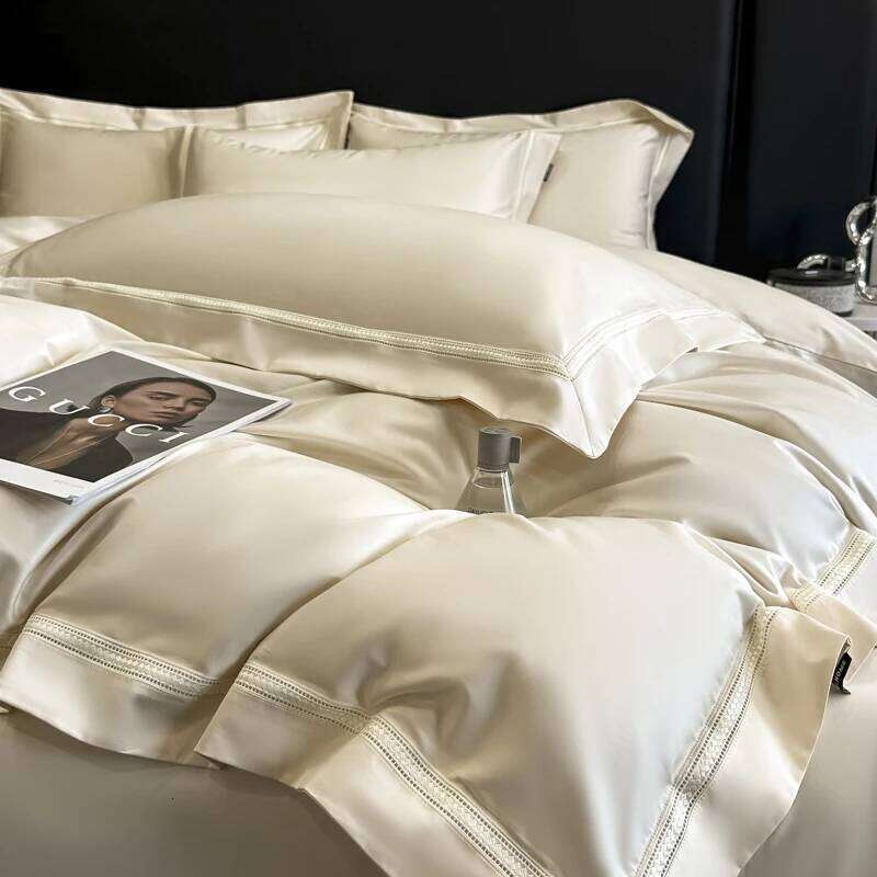 Embroidery Wide Edge 100% Cotton Bedding Set Simple Style Solid Color Duvet Cover Bed Sheet/Fitted Sheet Pillowcases 4Pcs H260312