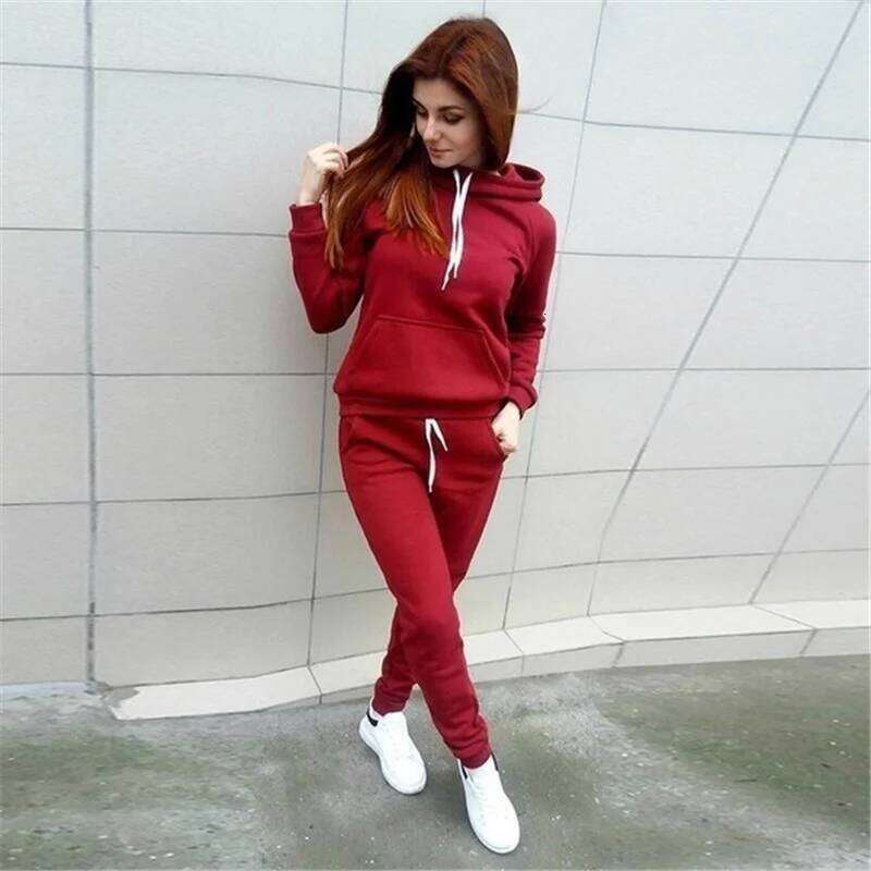 Harajuku Casual Jogging Women's Hooded Sportswear Suit Set Clothing C260312