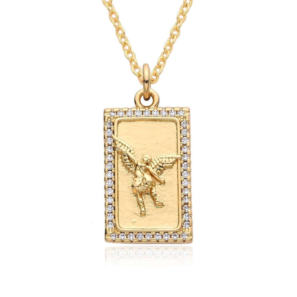 Gold Plated Archangel St. Michael Oval Hollow Pendant Shell Edge San Miguel Arcangel Medal Necklace Catholic Jewelry Charms Gift H260311