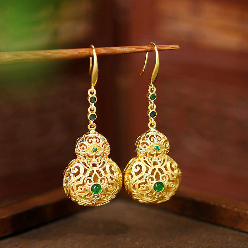 craftsmanship gourd and pendants, hollowed-out sachet, vintage ethnic ancient style earrings