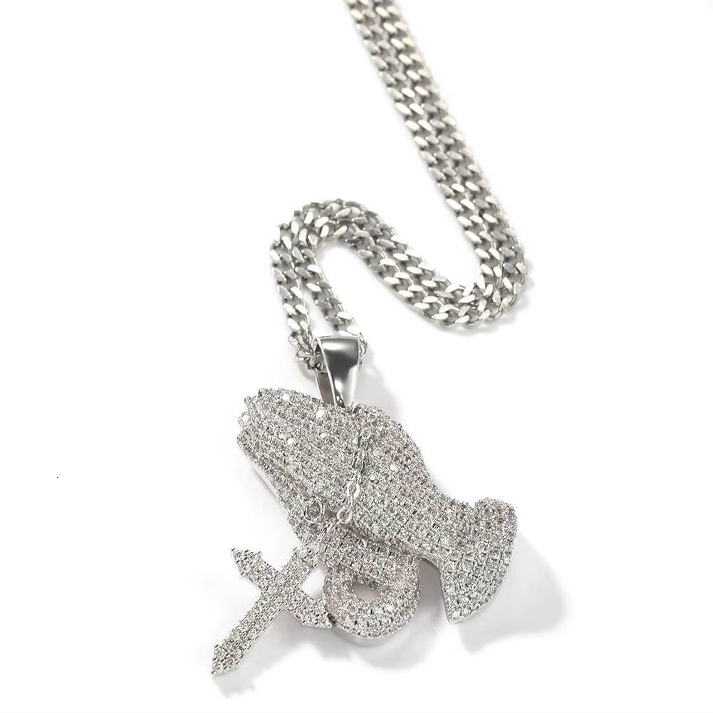 Hipster Brand Full Diamond Cross Pendant Necklace Retro Hip Hop Rap Pop Jewelry